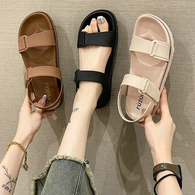 Summer Women's Sandals Flat Fashion Outerwear Casual Beach Strap Velcro Sandals
