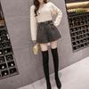Women's High Waist Tweed Wide Leg Pants Casual Thick Slim Shorts