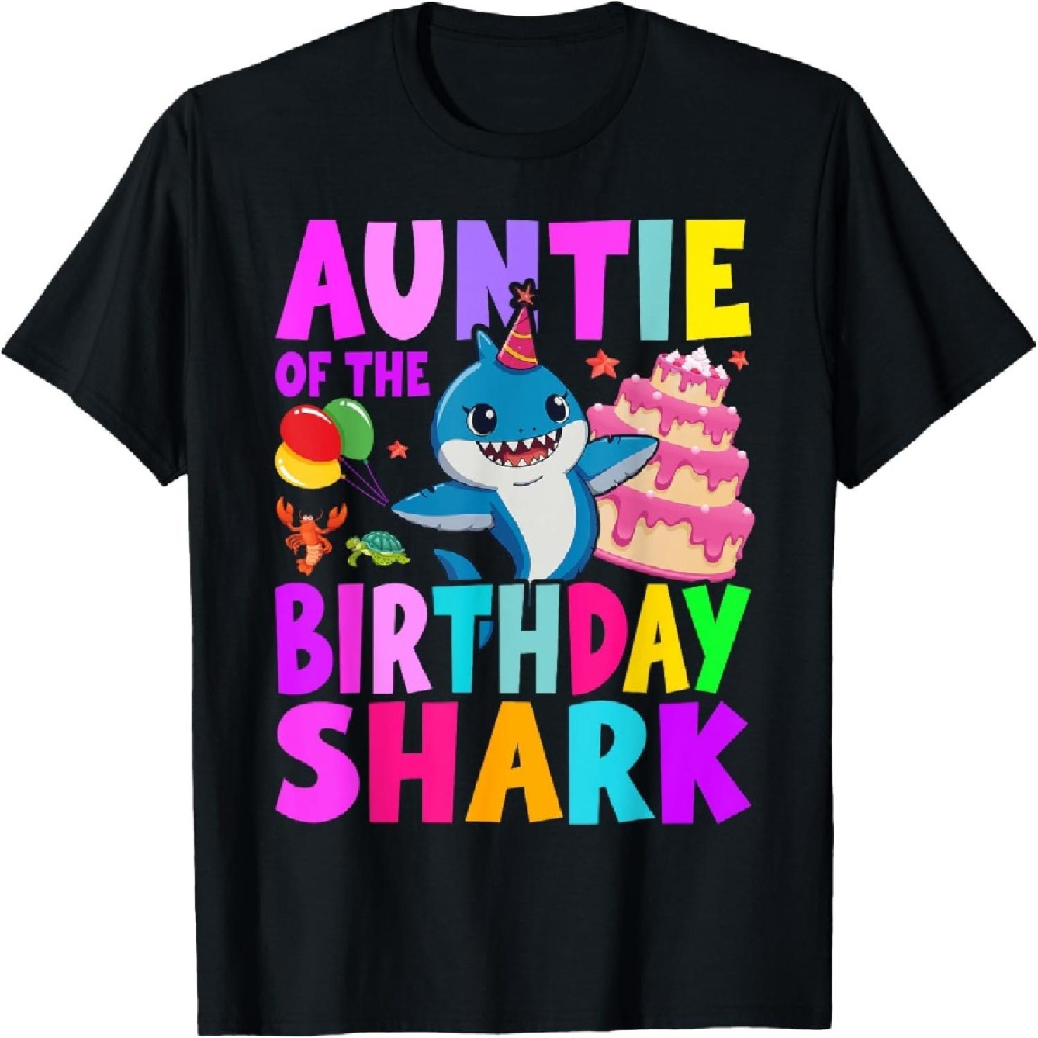 Funny Aunt of the Shark Birthday Auntie Matching Family T-Shirt S