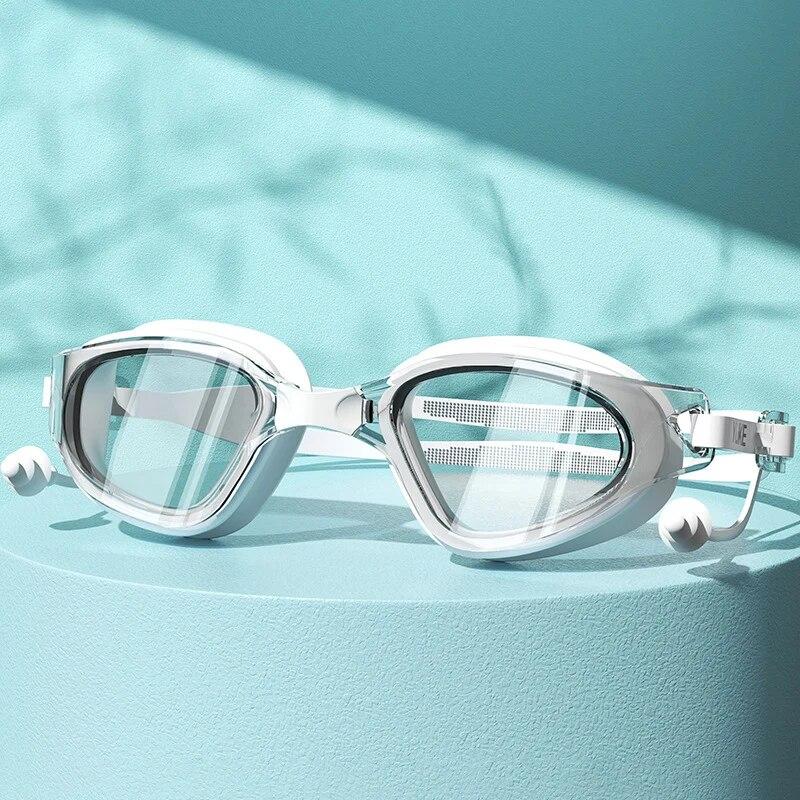 

Окуляри для плавання Cap Adult HD Anti-fog Swimming Goggles Set Водонепроникні силіконові окуляри для плавання з затичками для вух Окуляри для плавання проти ультрафіолетового випромінювання для чоловіків Жіноча мода білий