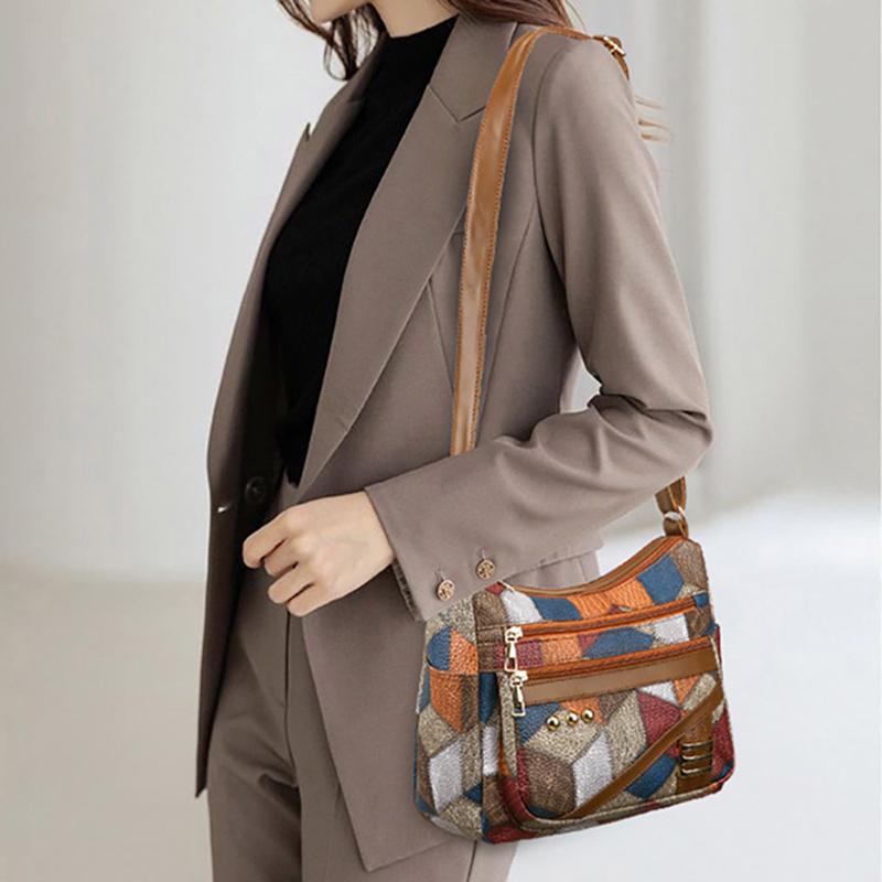 Versatile Middle-aged Women's Bag Cross-border Women's Soft Leather Backpack New Fashionable 3D Lattice Large-capacity Messenger Bag