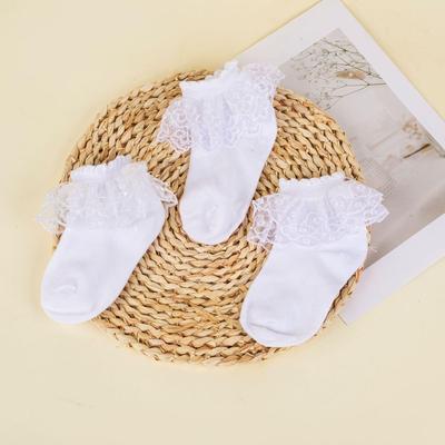 Stylish 3D Lace Trim White Princess Socks - Breathable, Comfortable Children's Design