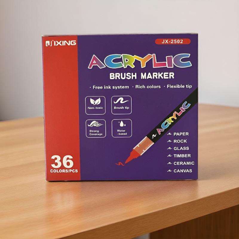 Opaque Liquid Ink Acrylic Markers - Layerable, Soft Tip Watercolor Pens with Washable Brushes for Student Art