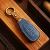 Top Grain Leather Key Case For Ford Kuga Ecosport Focus Fiesta, Full Enclosed Anti-Scratch Key Fob Cover With Metal Ring