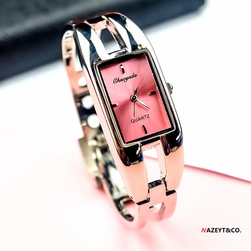 Stylish Women's Square Bangle Quartz Watch with Steel Band for Girls