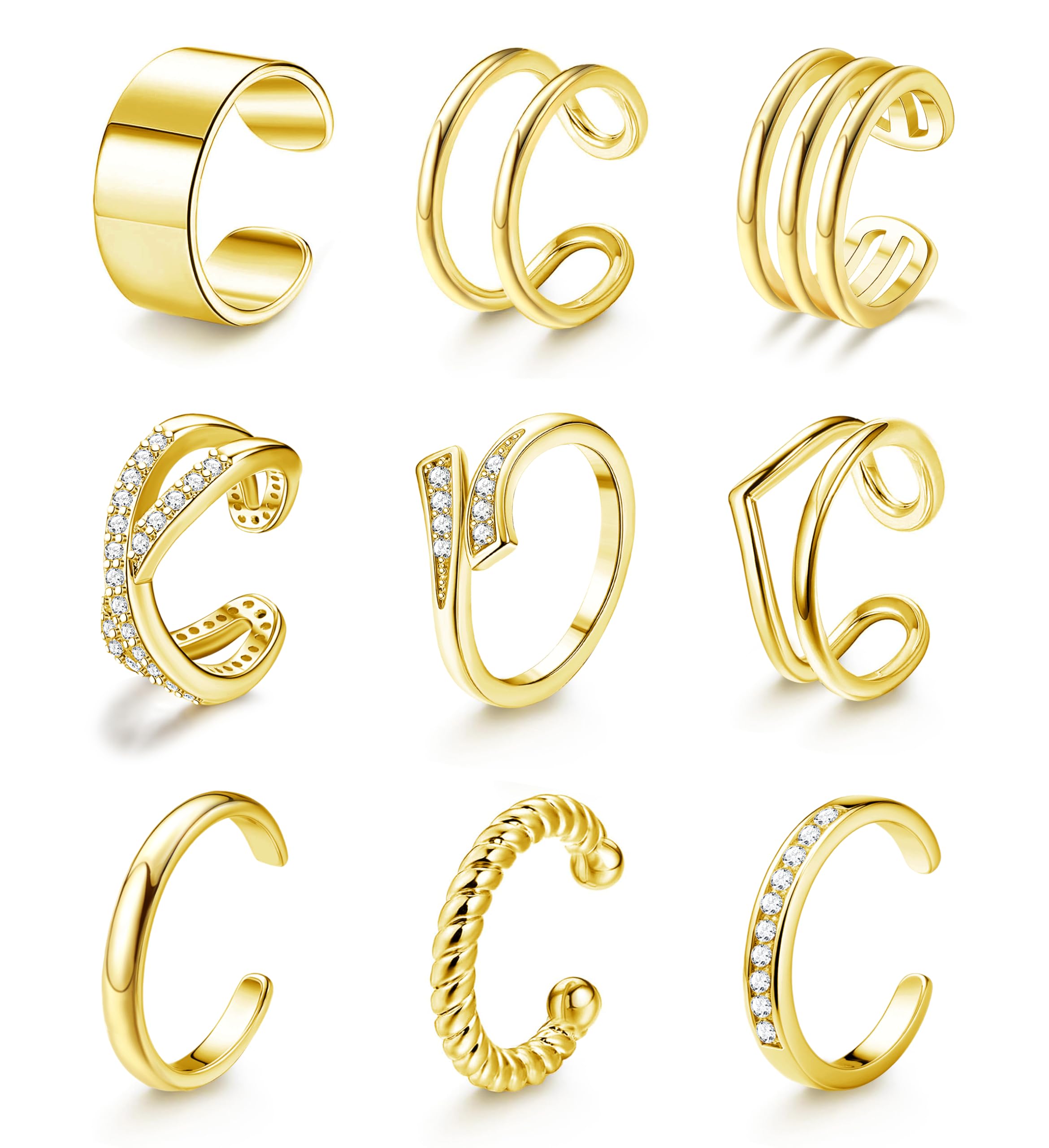 

Bobisty 9Pcs Adjustable Toe Rings for Women Open Cuff Toe Rings 14K Gold Plated CZ Band Toe Rings Set Summer Beach Foot Jewelry