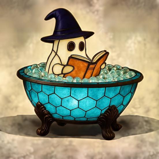 Ghost Bubble Bath Lamp Halloween Ghost Night Light Color-Changing Ghost-Themed Bathtub Accent Lamp for Bathroom Decor