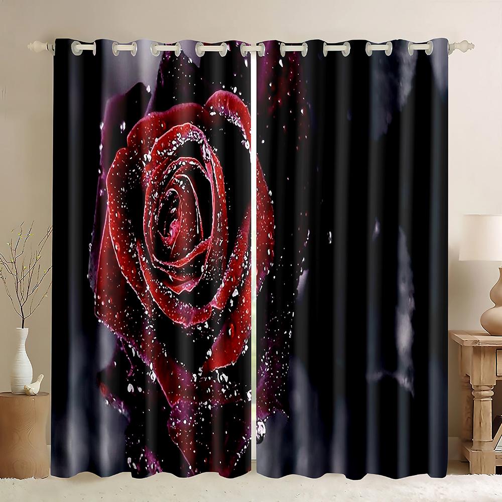 Romantische Schwarz Rote Blume Luxus Verdunkelungsvorhänge für Schlafzimmer Wohnzimmer Badezimmer Küche Tür Flur Schrank im Angebot