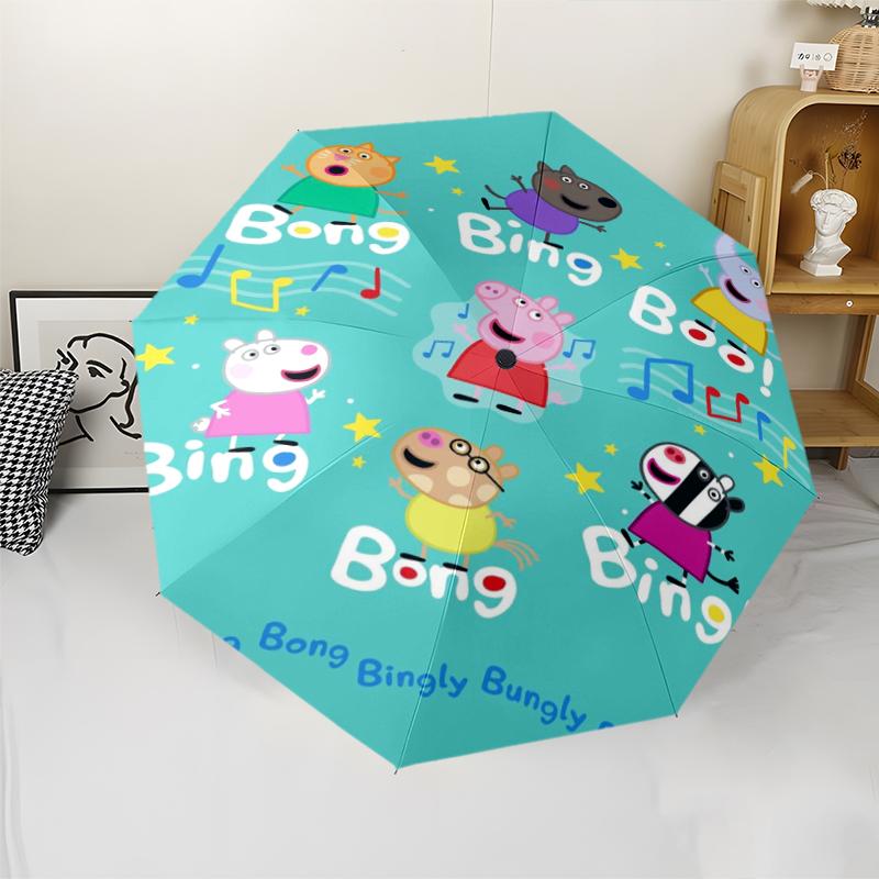 Peppa Pig Theme Automatic Umbrella, Lightweight & Portable, 8 Rib, Perfect for Outdoor Travel, Birthdays, Christmas, Gifts.