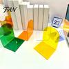 Clear Book Organizer for Office 1 Pair Acrylic Bookends, Ends Holders Shelves, Decorative Arch Modern L Shaped Support Stopper, Bookshelf Bedroom
