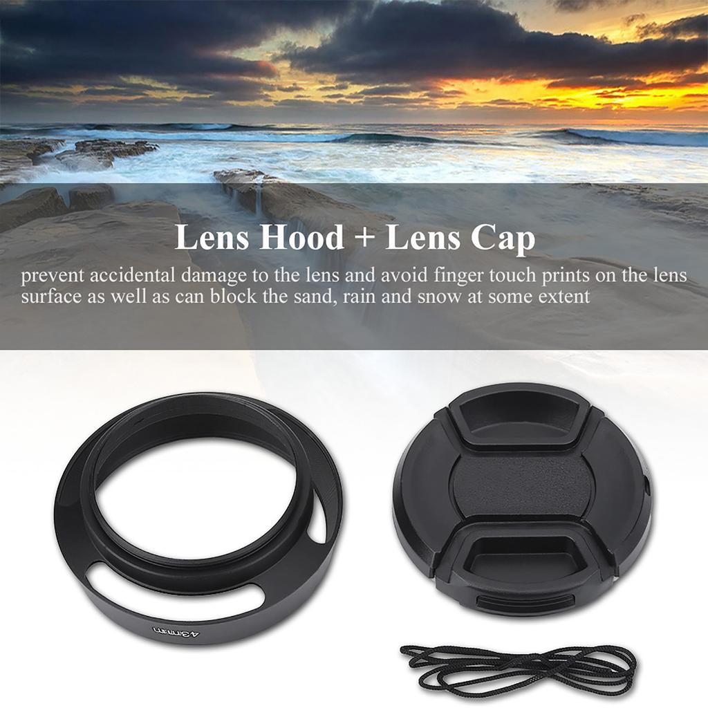 43mm černá kovová sluneční clona s plastovou krytkou objektivu pro fotografické příslušenství Leica