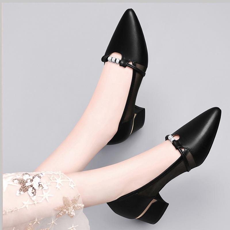 Mesh Breathable With Medium Heels Women's Shoes Pointed Toe Ladies Pumps Spring and Autumn 2025 Trend Casual Fashion 39 Footwear