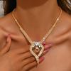 3pcs Bohemian Palace Shui Diamond Tassel Butterfly Knot Women Necklace Earring Set Sweet Romantic Banquet Evening Dress Zircon