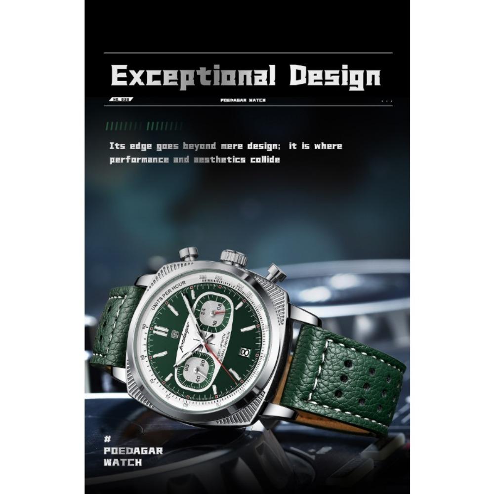 POEDAGAR Original Fashion Men Clock Luminous Waterproof Chronograph Date Watch for Man Luxury Leather Quartz Watches Reloj