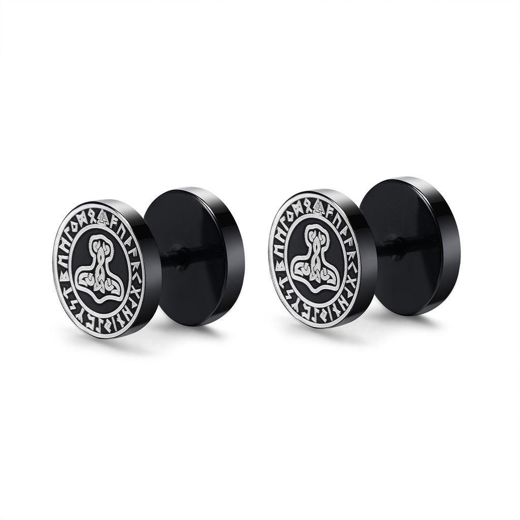 Gothic Norse Viking Runes Stud Earrings for Men Boys,Rock Punk Stainless Steel Valknut Wolf Head Compass Celtic Knot Earrings