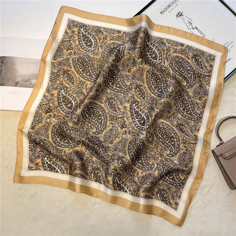 Women's French Retro Silk Cashew Scarf: Versatile Square Ribbon Headscarf