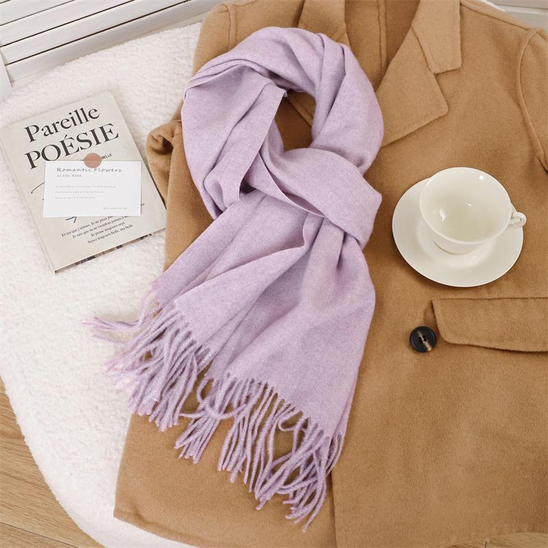 30*180cm Korea Styles Solid Color Cashmere Winter Warm Women Scarf Thicken Shawl Tassels Pashmina Hijab Wrap Windproof Foulard
