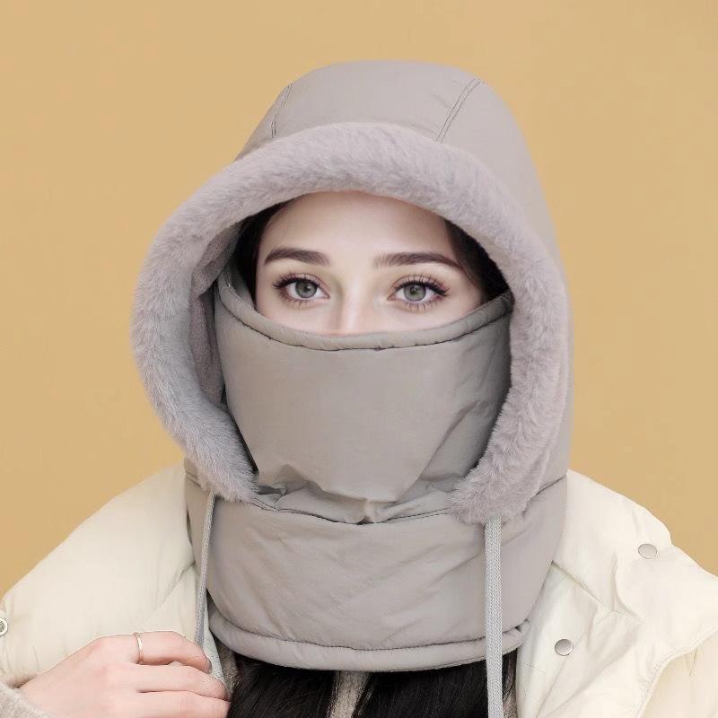 Hat Women's Winter Scarf Integrated Mask Ear Protection Windproof Warm Cycling Plush Riding Electric Vehicle Thickened Pullover Cap