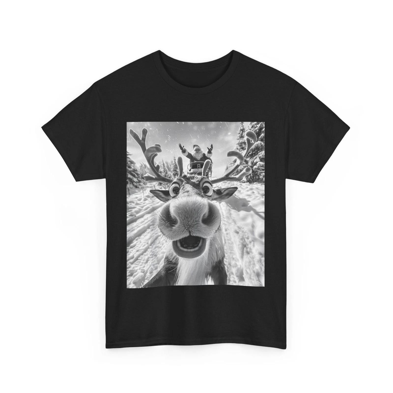 Funny Reindeer Selfie Christmas T-Shirt, Reindeer Selfie Funny Christmas Gift L