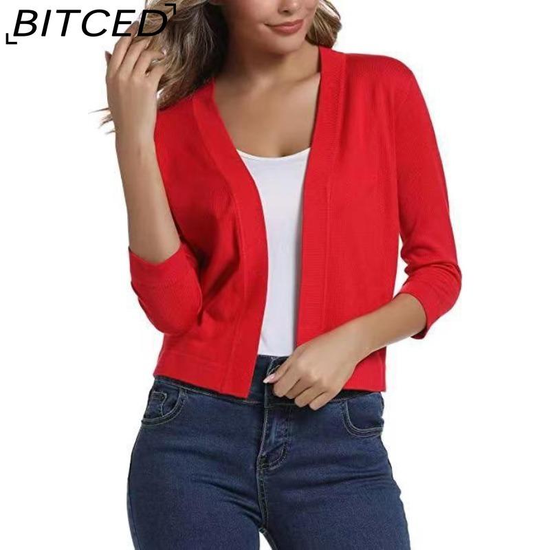 

BITCED Women s Knitwear Elegant Minimalist Versatile Short Cardigan Spring/Fall Knit Cardigan XL червоний