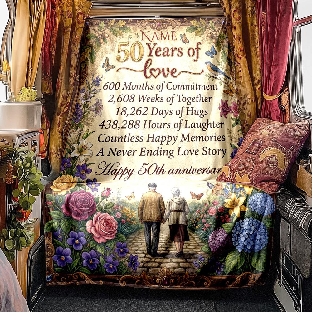 50 Years Of Love Anniversary Cozy Blanket Soft Cozy Versatile For Sofa Couch Office Bed Picnics For All Occasions Digital Print Perfect Gift For
