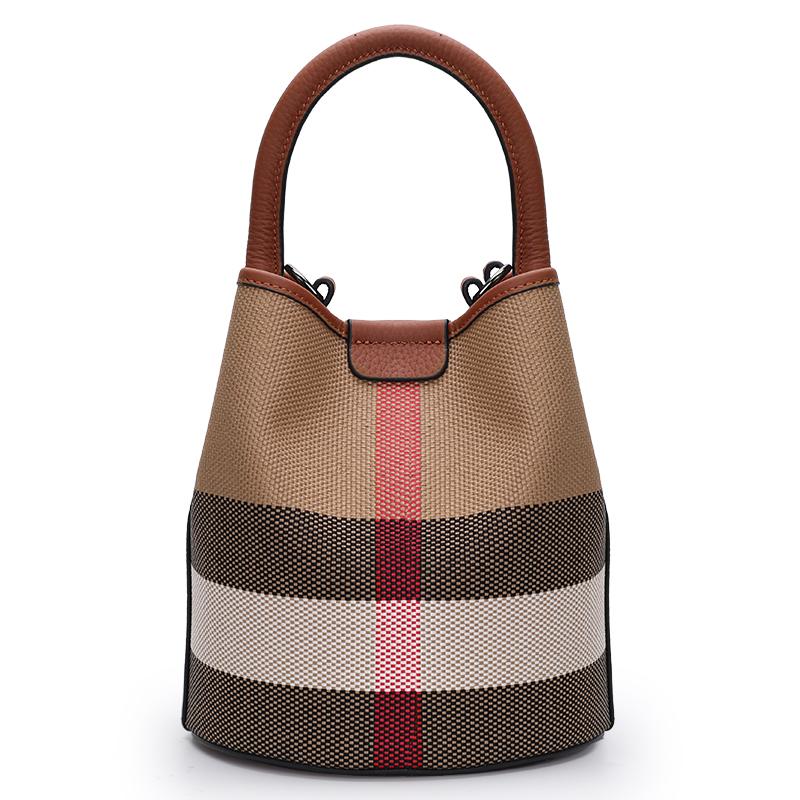 Νέα Τσάντα Γυναικεία Premium Καμβάς με Γνήσιο Δέρμα Μόδα Ευέλικτη Κυλινδρική Χειρός Ώμου Χιαστί