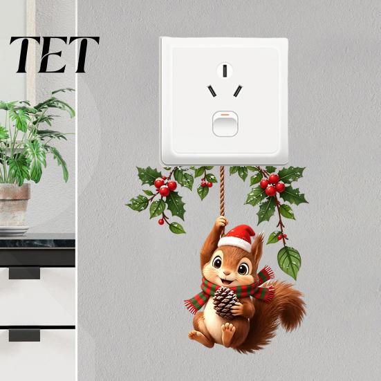 Christmas Room Accessory Squirrel Switch Sticker, Decorative Wall Decal for Light And Socket Party Supplies Panels, Removable PVC Festive Art Bedroom