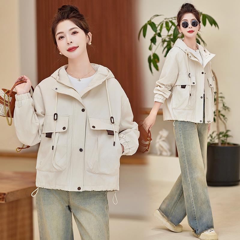 Fashion Trench Coat Women's Short Spring and Autumn New Popular Popular Small Loose Casual Hooded Jacket