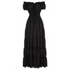 Vestido Largo Retro de Color Sólido para Mujer, Manga Corta, Cuello con Cordones, Cintura Fruncida