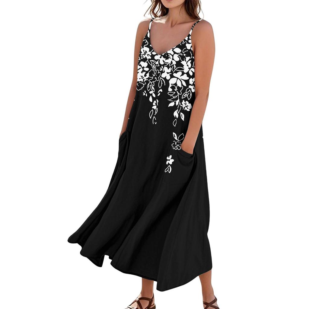 Damen Sommerkleid Lässig Locker Lange Strandurlaub Kleider