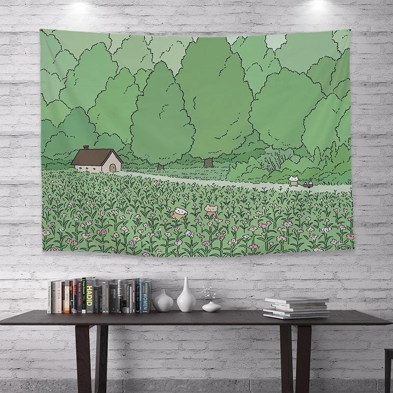 Cartoon Illustration Cat Print Hanging Cloth Home Wall Decoration Tapestry Bedroom Living Room Tapestry