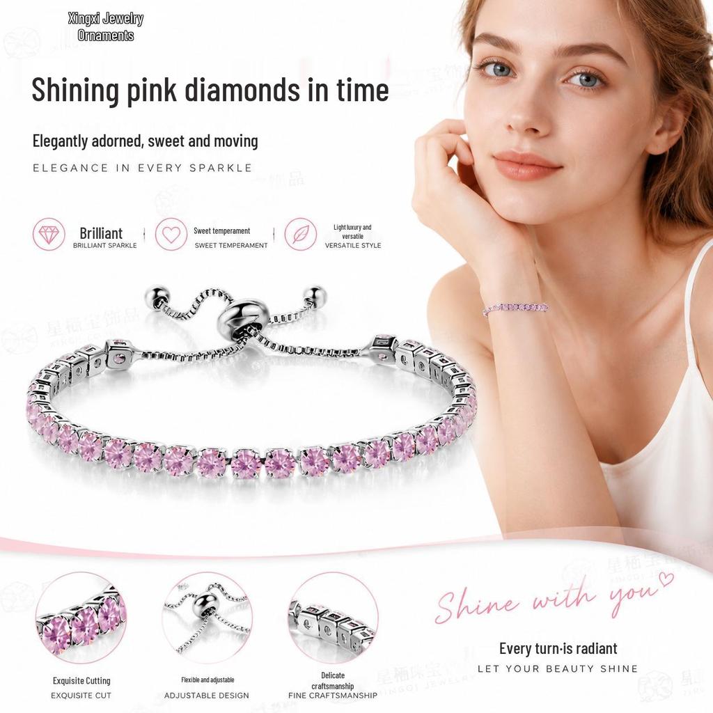 Women's Fashion Zirconia Paved Bracelet with Sliding Clasp - Elegant, Versatile Jewelry Gift