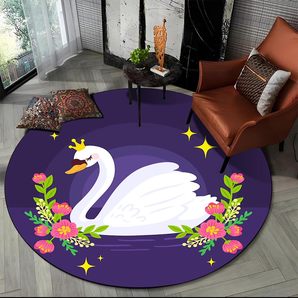 3D Cartoon Cute Swan Cygnus Area Rug,Round Carpet Rug for Living Room Bedroom Sofa Decoration,Kids Play Non-slip Floor Mat Gift
