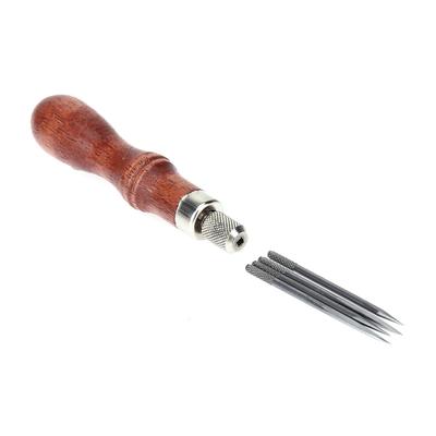 4 In 1 Sewing Punching Hole Maker with Hardwood Handle Sewing Awl Handmade Maker Tool Multifunctional for DIY Leather Craft