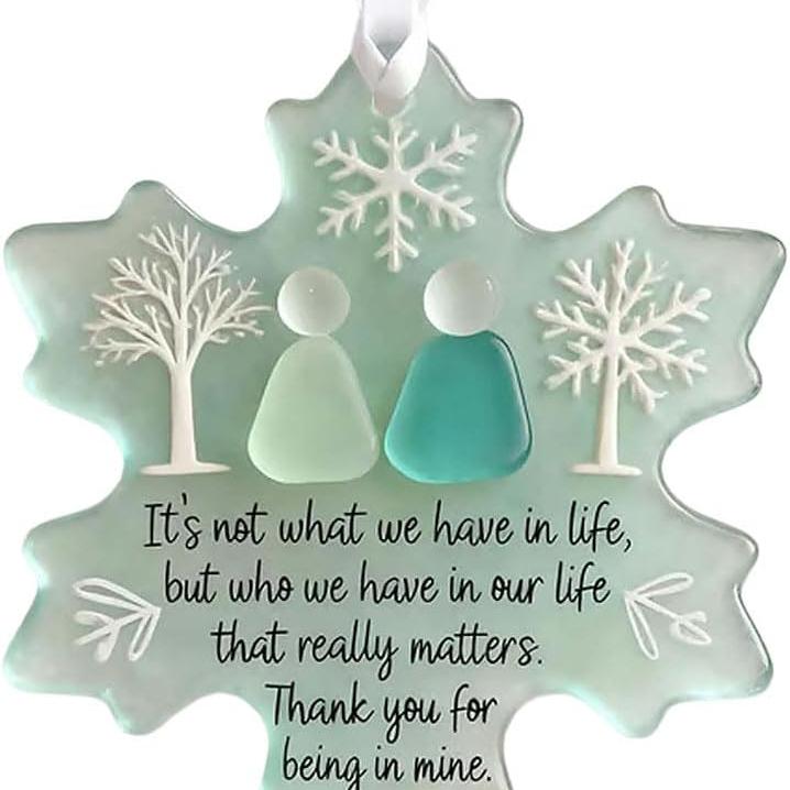 Snowflake Shaped Sea Glass Friendship Handcrafted Ornament Companionship Keepsake Christmas Tree Decoration for Best Friends