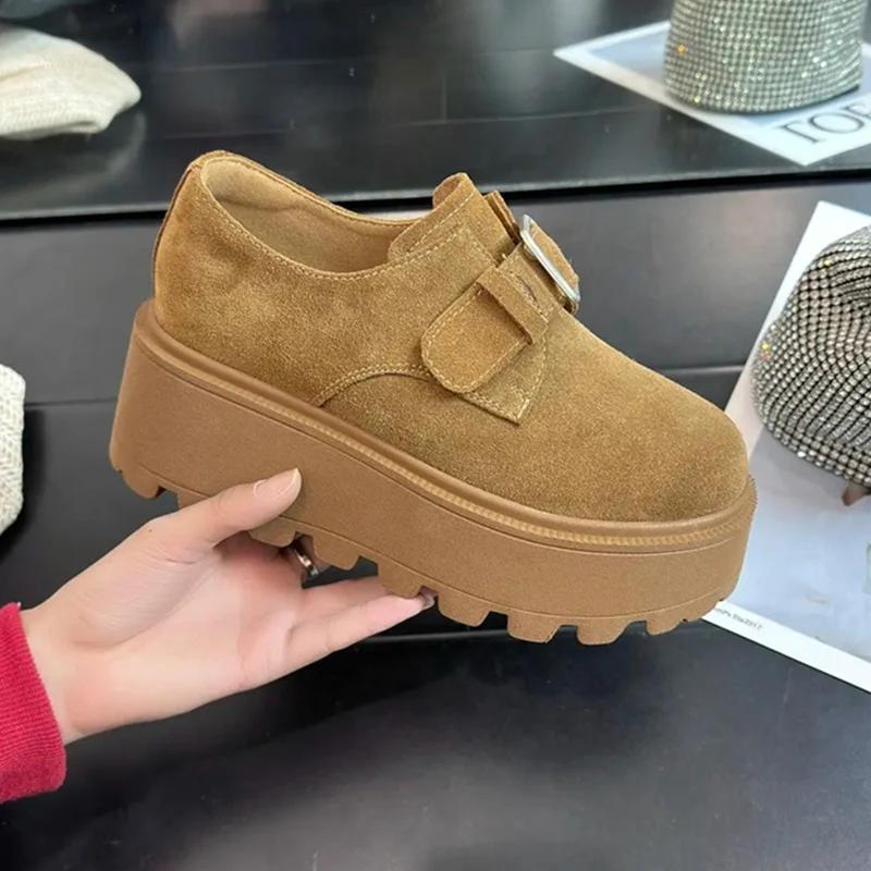 

Замшевые женские туфли-лоферы на платформе, дизайнерские кроссовки на высоком каблуке с пряжкой, новый бренд 2025 года, тренд для ходьбы, зимняя повседневная обувь, Zapatos Mujer 35