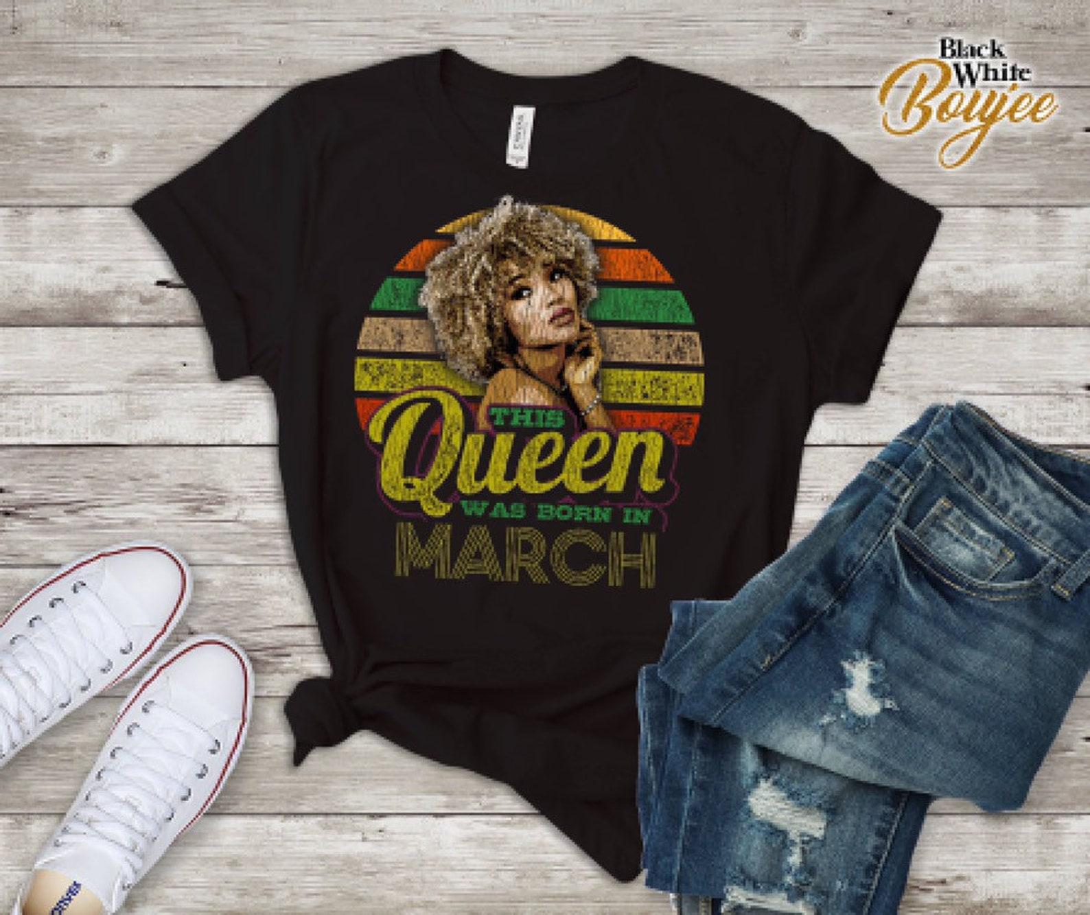 Womens Born In March Black Woman Queen Afro Girl Birthday Gift T-Shirt Zodiac March Tee Shirt L