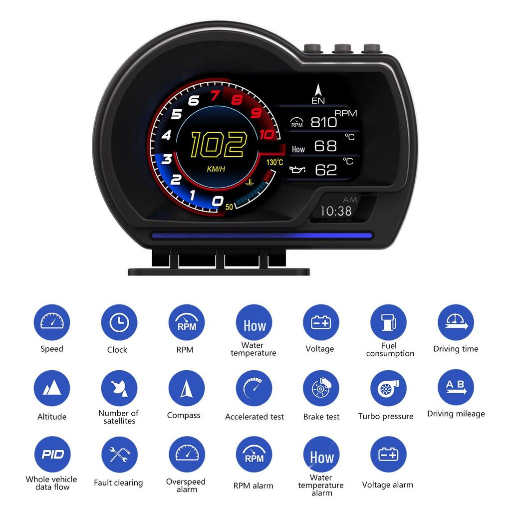 P6 OBD Multifunction LCD HUD: RPM, Water Temp, Turbo Display