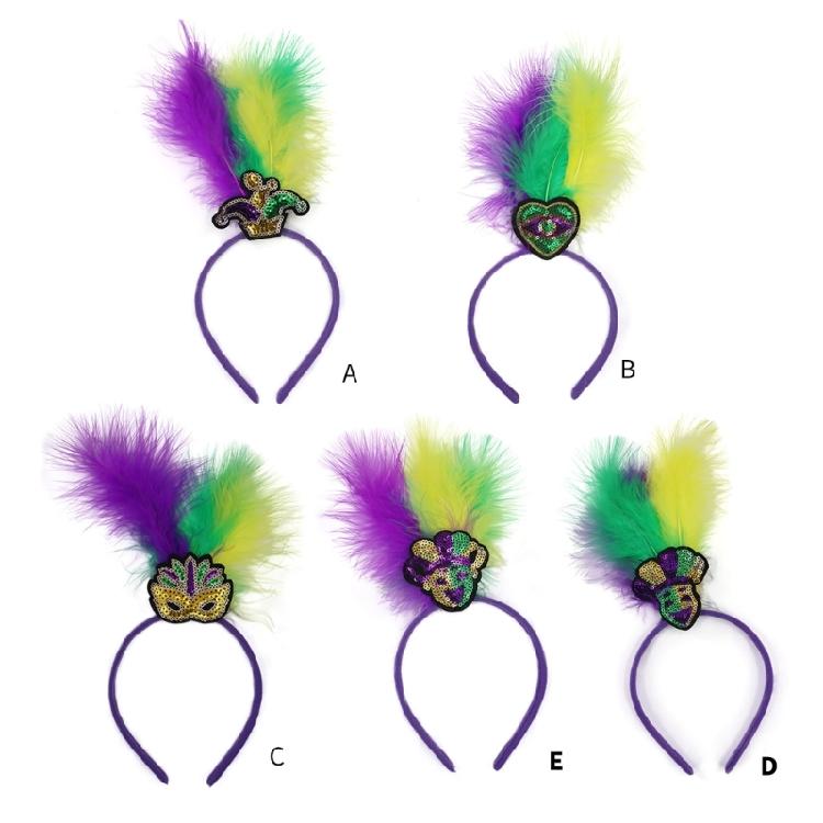Banquet Prom Party Hairband Woman Mardi Gras Headband Feather Sequins Headband