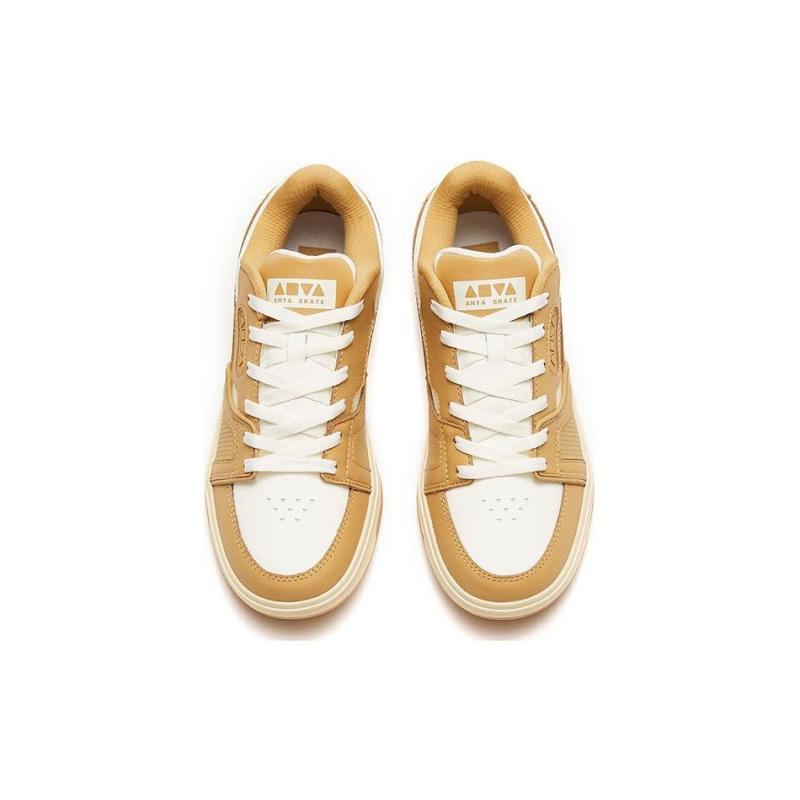 Anta Jie Ao Slip Resistant Abrasion Resistant Low Top Skateboard Shoes Women's White Brown Sneakers 122248026-2