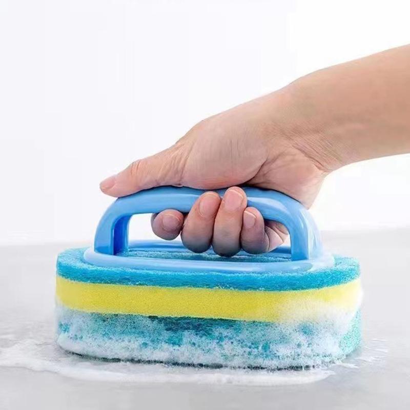 2pcs Handle Sponge Cleaning Brush Stains on Wall Floors and Tiles in Kitchen or Bathroom Household