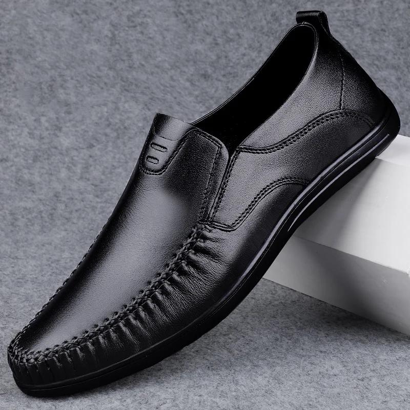 Fashion New Mens Loafers Genuine Leather Men Shoes High Quality Formal Casual Moccasins Soft Breathable Slip On Boat Shoes Driving Shoes