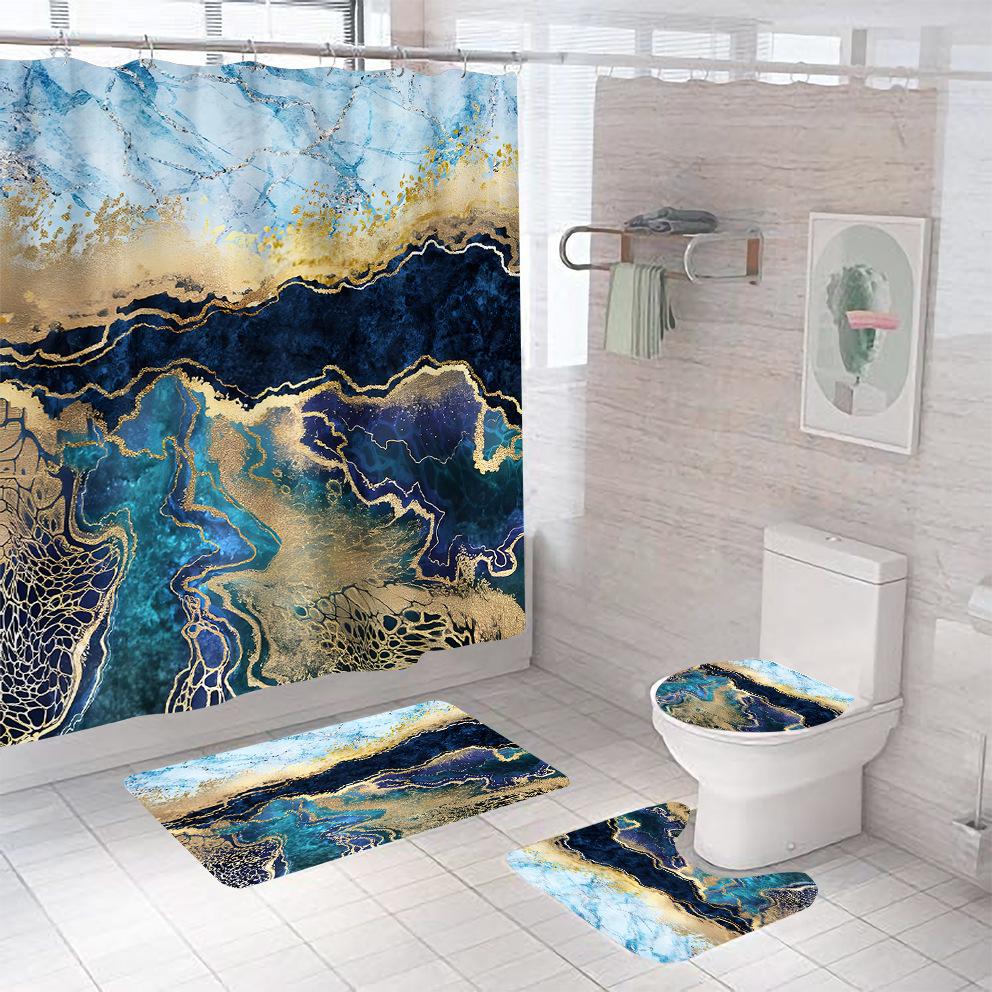 Bathroom Shower Curtain Four-piece Digital Printing Marble Waterproof Shower Curtain Toilet Partition Curtain Bath Mat