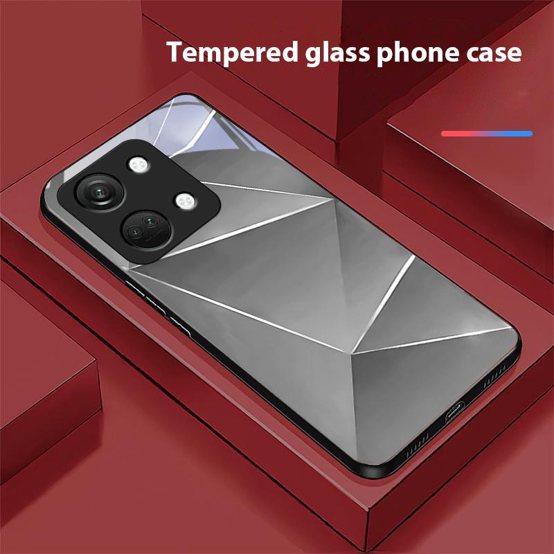 Geometric Prism For OnePlus Nord 3 5 6T 7 Pro 8 12 10T Reno8 Lite 5G 10R Nord N30 Hard Shell Tempered Glass Phone Case Black