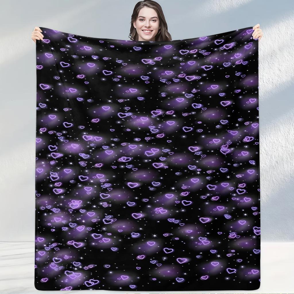 PurpleGreen Checkered Heart Blanket Soft Throw for Rooms with Handdrawn Heart Patterns Suiting Modern Fresh Home Decor