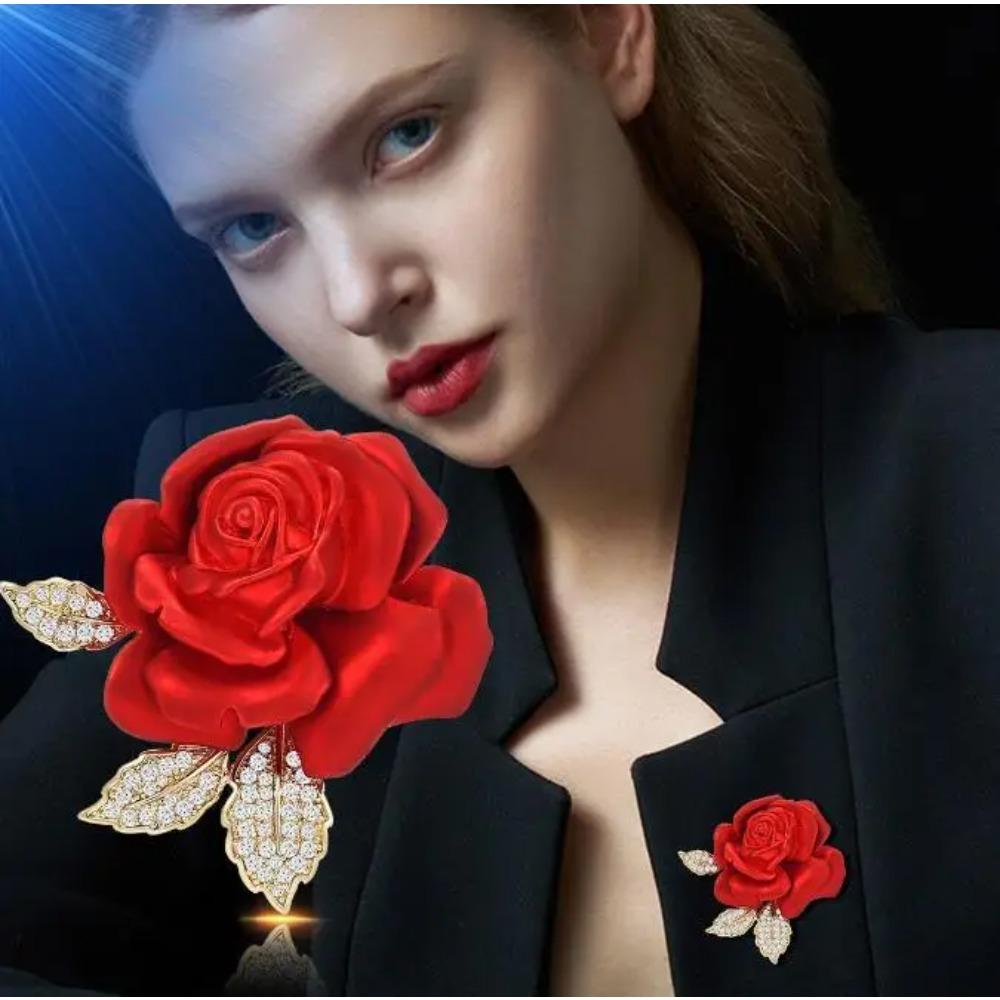 Strass Rote Rose Blume Broschen für Damen Elegant Blumenstrauß Schleife Anstecknadeln Hochzeitsparty Abzeichen Schmuck
