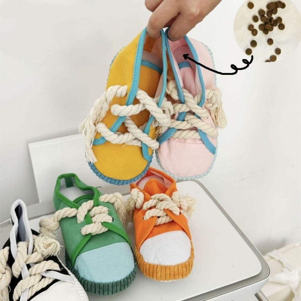 Shoe Shaped Squeaky Dog Toy Clean Teeth Pet Cotton Rope Slippers Dog Chewing Toy  Reduce Anxiety