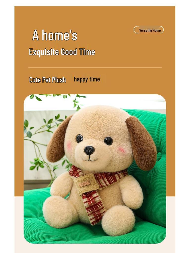 Cute Plush Puppy Doll with Scarf - Stuffed Toy Pillow