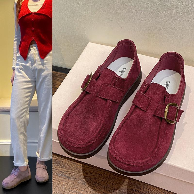 

Ретро кожаные женские туфли на мягкой подошве новая осень универсальные с круглым носком повседневные на плоской подошве одинарные туфли 40 бордовый