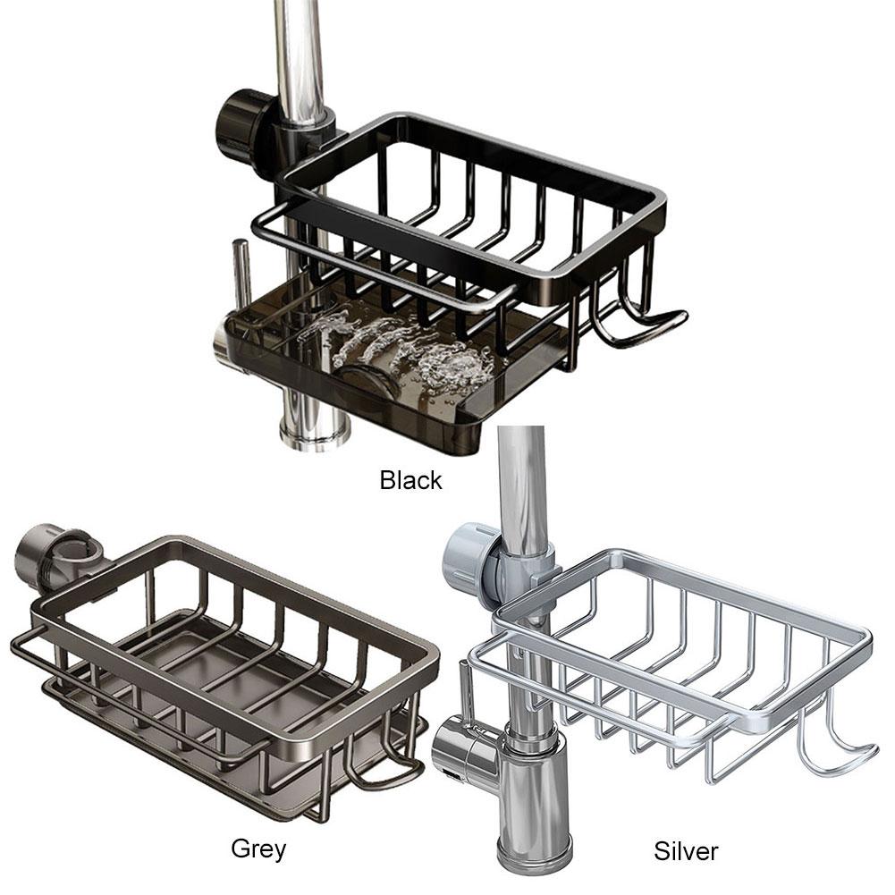 Over Faucet Sink Caddy Organizer Sponge Holder for Kitchen Sink Aluminum Multifunction Organizer Rack Work with Round Water Pipe
